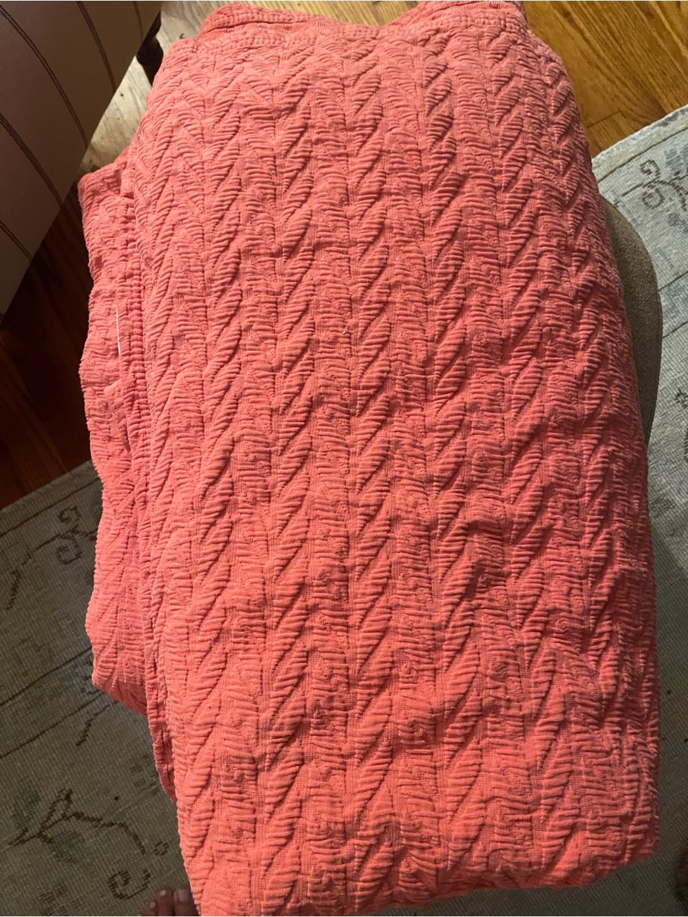 The Company Store Coral Quilted Throw with Chevron Texture